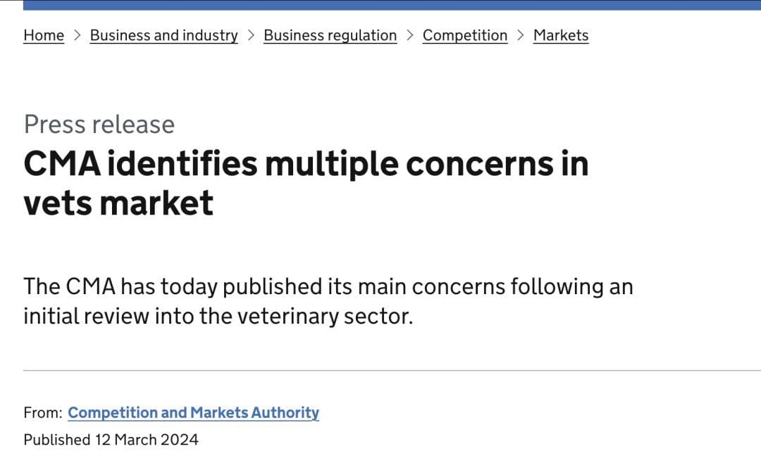 The CMA Initial Report in to the Veterinary Sector